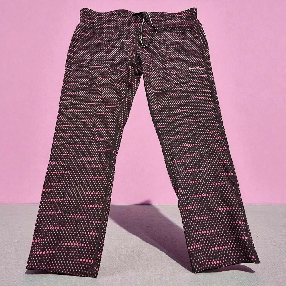 Nike‎ Dri-Fit Womens XL Black Pink Geometric Print Athletic Running Leggings